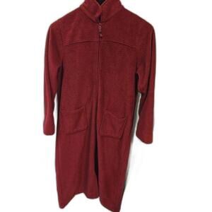 LL Bean Women’s Winter Fleece Robe Grandma Country warm‎ Zip Front Red Size M